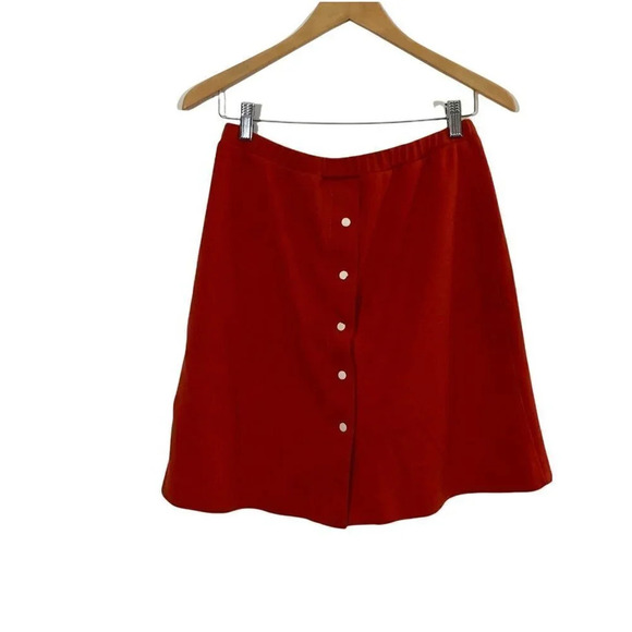 Red White Button Retro Button Front Mini Skirt Waist 26” Elastic Waist - Picture 1 of 8